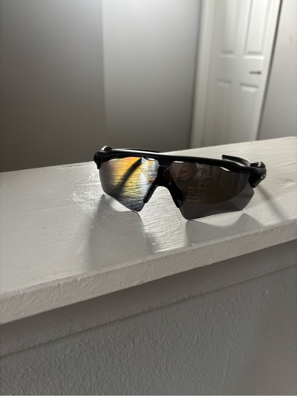 Oakley Black Sport Sunglasses with Iridescent Mirrored Lenses